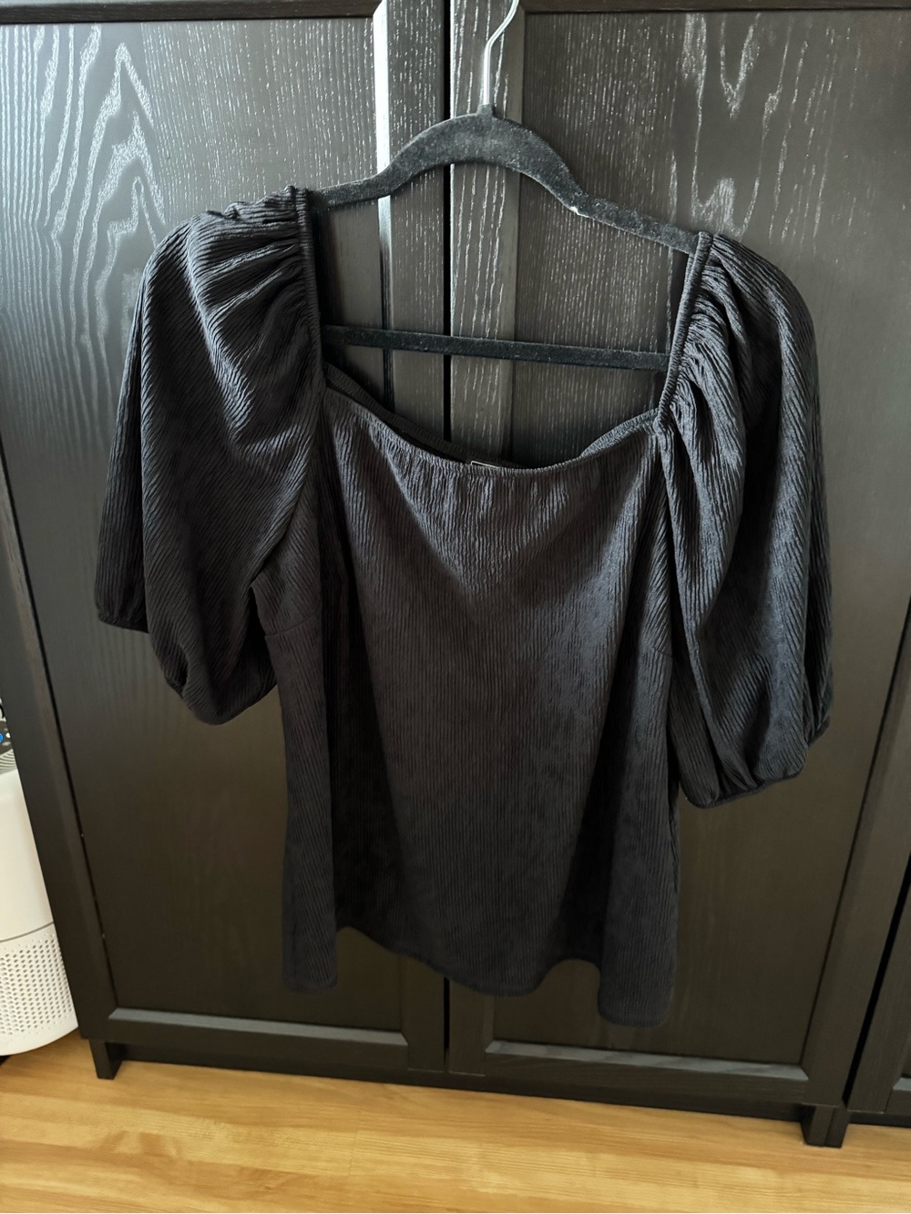 Black Puff-Sleeve Square Neck Blouse